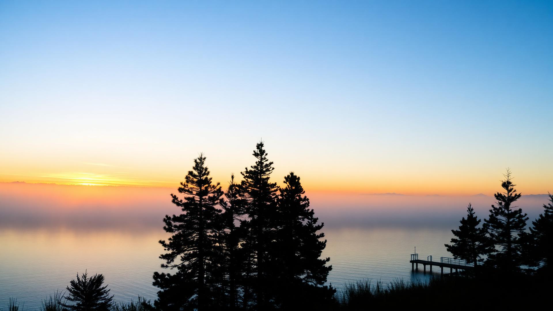 Sunrise over a Georgia lake with morning fog