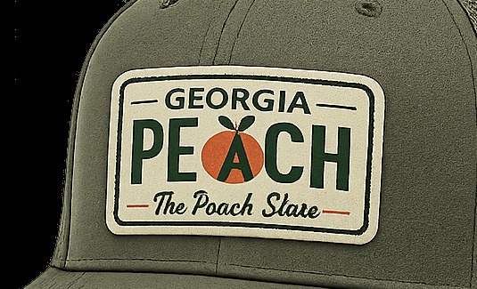 Macro close-up of the embroidered Georgia Peach patch